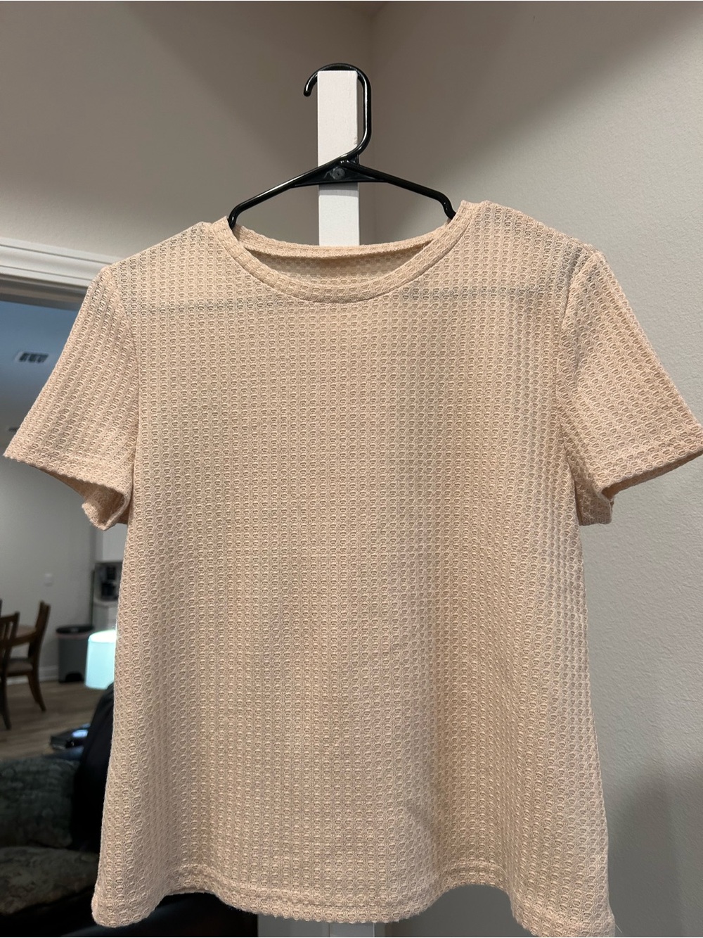 Waffle Knit Short Sleeve Top in Soft Peach